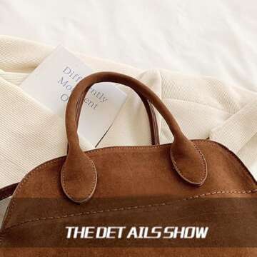 LEVDRO Retro Top-Handle Tote Bag, Suede Tote Bag for Women, Vintage Handle Bag (Brown,Small)