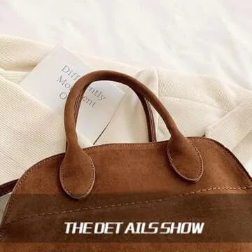 LEVDRO Retro Top-Handle Tote Bag, Suede Tote Bag for Women, Vintage Handle Bag (Brown,Small)