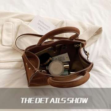 LEVDRO Retro Top-Handle Tote Bag, Suede Tote Bag for Women, Vintage Handle Bag (Brown,Small)