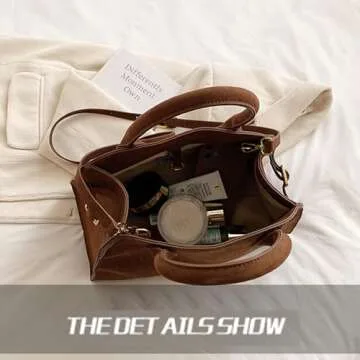 LEVDRO Retro Top-Handle Tote Bag, Suede Tote Bag for Women, Vintage Handle Bag (Brown,Small)