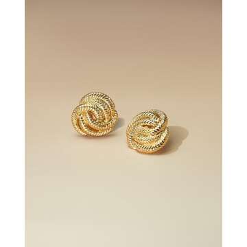 Sngia Gold Button Spiral Statement Earrings for Women, Round Handmade Chunky Trendy Summer Studs Jewelry Gifts, Swirl Thick Beachy Geometric Fashion Drop Accessories, Vintage Twisted Circle Nickle Free Floral Dangling Earrings.