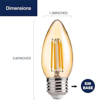 FLSNT 40W Equivalent Dimmable LED Chandelier Bulbs, 6 Pack, Amber Candelabra, 2200K Warm White