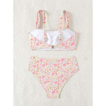 Fanuerg Women's High Waisted Bikini Sets Wide Straps Two Piece Swimsuit Pink Floral Print Bathing Suits S