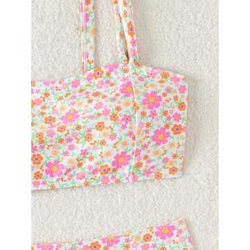 Fanuerg Women's High Waisted Bikini Sets Wide Straps Two Piece Swimsuit Pink Floral Print Bathing Suits S