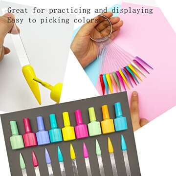 150Pcs Nail Swatch Sticks Stiletto, Nail Color Swatches for Display, Clear Nail Swatches with Ring, ...