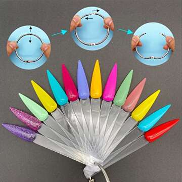 150Pcs Nail Swatch Sticks Stiletto, Nail Color Swatches for Display, Clear Nail Swatches with Ring, Nail Sample Sticks for Showing Nail Art