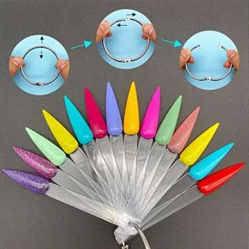 150Pcs Nail Swatch Sticks Stiletto, Nail Color Swatches for Display, Clear Nail Swatches with Ring, Nail Sample Sticks for Showing Nail Art