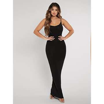 SOLY HUX Women Summer Spaghetti Strap Square Neck Sleeveless Tight Fitted Long Bodycon Maxi Dress Sundresses Black M