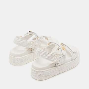 MAVMAX Raffia Woven Platform Sandals for Women Open Toe Comfort Slingback Adjustable Metal Buckle Double Strap Beach Flatform Slip On Slides Sandals