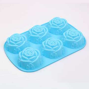 homEdge 6-Cavity Silicone Flowers Shaped Mold, Set of 3PCS Non Stick Silicone Jumbo Rose Mold for Candy Chocolate Jelly, Ice Cube – Roses