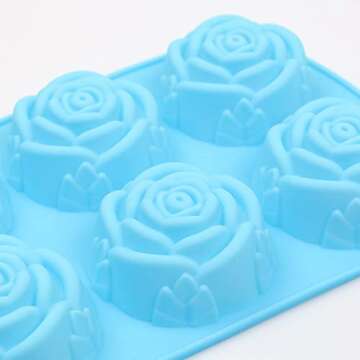 homEdge 6-Cavity Silicone Flowers Shaped Mold, Set of 3PCS Non Stick Silicone Jumbo Rose Mold for Candy Chocolate Jelly, Ice Cube – Roses