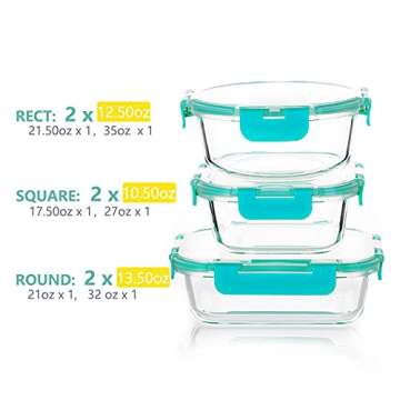 SveBake 12 Pack Glass Meal Prep Containers, Food Storage Containers with Lids Airtight, Glass Bento ...