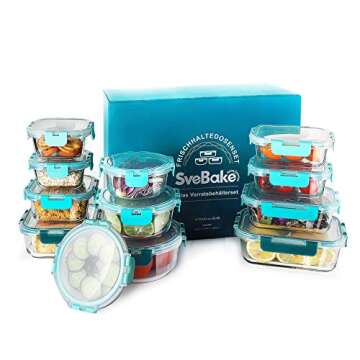 SveBake 12 Pack Glass Meal Prep Containers, Food Storage Containers with Lids Airtight, Glass Bento Boxes, Microwave, Oven, Freezer and Dishwasher Safe