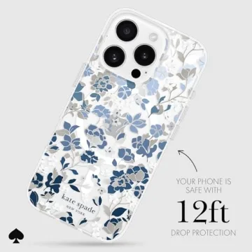 kate spade new york iPhone 16 Pro Case - Compatible with MagSafe - Designer Phone Case - Flowerbed Blue Gems