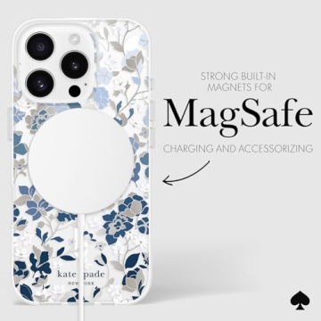 kate spade new york iPhone 16 Pro Case - Compatible with MagSafe - Designer Phone Case - Flowerbed Blue Gems