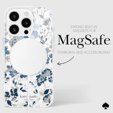 kate spade new york iPhone 16 Pro Case - Compatible with MagSafe - Designer Phone Case - Flowerbed Blue Gems