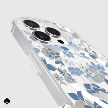 kate spade new york iPhone 16 Pro Case - Compatible with MagSafe - Designer Phone Case - Flowerbed Blue Gems