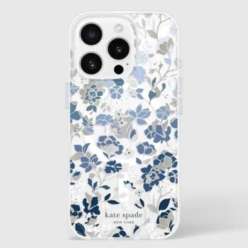 kate spade new york iPhone 16 Pro Case - Compatible with MagSafe - Designer Phone Case - Flowerbed Blue Gems