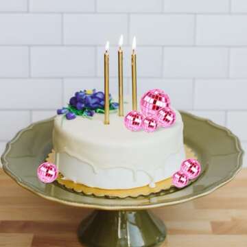 PEUTIER 12pcs Disco Ball Cake Toppers for Parties