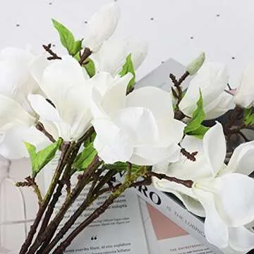 Elegant 6 Stems Artificial Magnolia Flowers for Home Decor