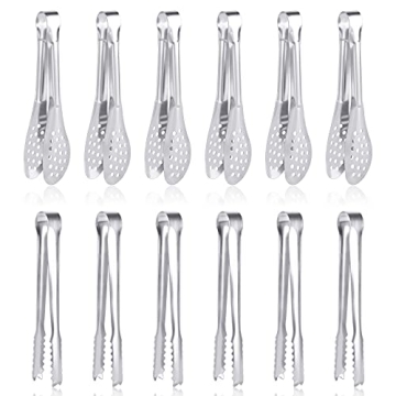 12 Pack Premium Small Serving Tongs, Dmoera Mini Stainless Steel Appetizer Tongs, 5Inch,5.2Inch(12.7...