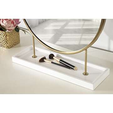 Kate and Laurel Maxfield Modern Tabletop Mirror, 18 x 22, Gold and White, Decorative Accent Mirror with Iron Base