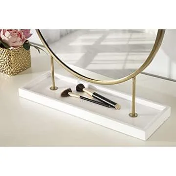 Kate and Laurel Maxfield Modern Tabletop Mirror, 18 x 22, Gold and White, Decorative Accent Mirror with Iron Base