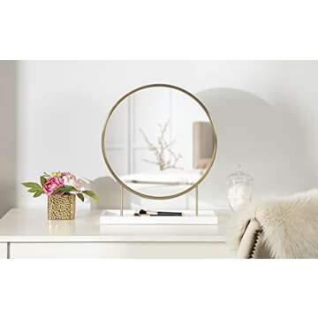 Kate and Laurel Maxfield Modern Tabletop Mirror, 18 x 22, Gold and White, Decorative Accent Mirror with Iron Base