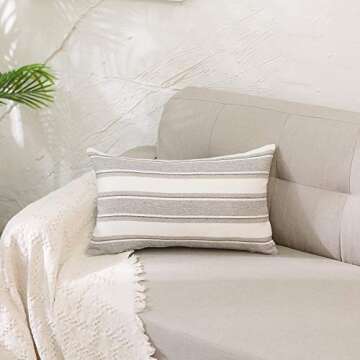 NATUS WEAVER Multi Color Stripe Pillow Case Faux Linen Rectangle Decorative Throw Cushion Cover Pillowcase with Hidden Zipper for Sofa 12" x 20" 2 Piece