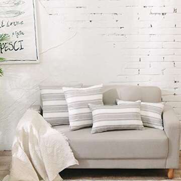 NATUS WEAVER Multi Color Stripe Pillow Case Faux Linen Rectangle Decorative Throw Cushion Cover Pillowcase with Hidden Zipper for Sofa 12" x 20" 2 Piece