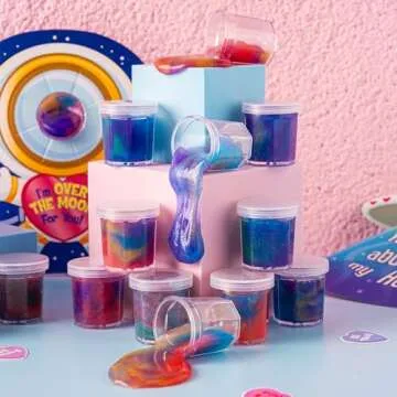 JOYIN 30 Packs Valentines Day Gift Cards with Galaxy Slime Stress Relief Fidget Toy for Kids Party F...