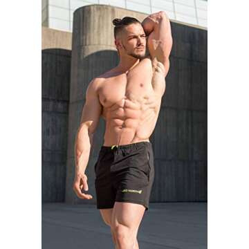 Men's Fitted Shorts Bodybuilding Workout Gym Running Tight Lifting Shorts Pants, Large, Black