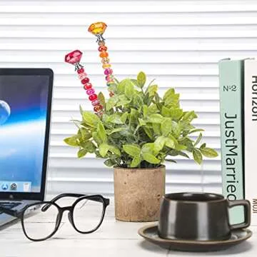 Tigeen 236 Pcs Garden Stake DIY Fairy Wand Plant Stake with 12 Colorful Crystal Stopper Top 12 Threaded Rod with 200 Large Hole Bead for Spring Summer Holiday Outdoor Decorations(Classic)