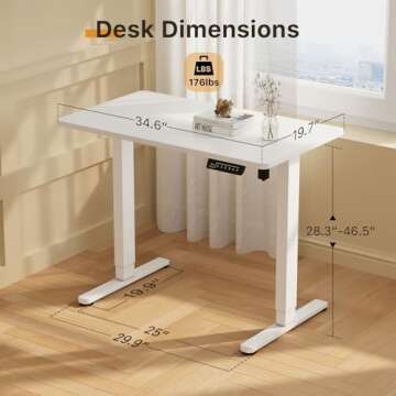 JOY worker Small Electric Standing Desk, 35" x 20" Whole Piece Height Adjustable Desk with Memory Co...