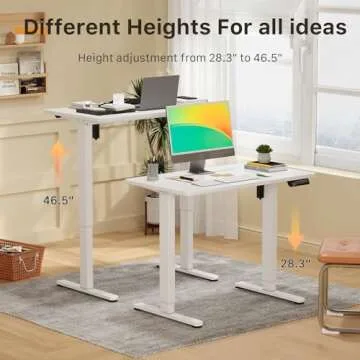 JOY worker Small Electric Standing Desk, 35" x 20" Whole Piece Height Adjustable Desk with Memory Controller, White Sit to Stand Desk Workstation for Home Office