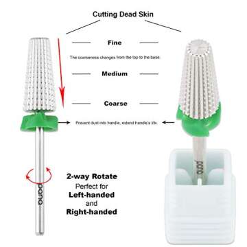 PANA Nail Carbide 5 in 1 Bit - Two Way Rotate use for Both Left and Right Handed - Fast remove Acrylic or Hard Gel - 3/32" Shank - Manicure, Nail Art, Drill Machine (Coarse - C, Silver)