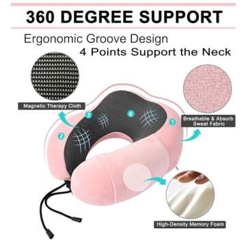 urnexttour Pink Travel Neck Pillow and Blanket Set for Airplane Travel Essentials Womens Memory Foam...