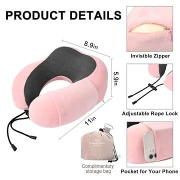 urnexttour Pink Travel Neck Pillow and Blanket Set for Airplane Travel Essentials Womens Memory Foam Neck Pillow and Compact Soft Airplane Blanket with Bag for Traveling Airport Car Sleeping