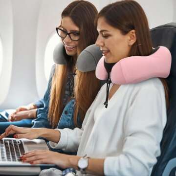 urnexttour Pink Travel Neck Pillow and Blanket Set for Airplane Travel Essentials Womens Memory Foam Neck Pillow and Compact Soft Airplane Blanket with Bag for Traveling Airport Car Sleeping