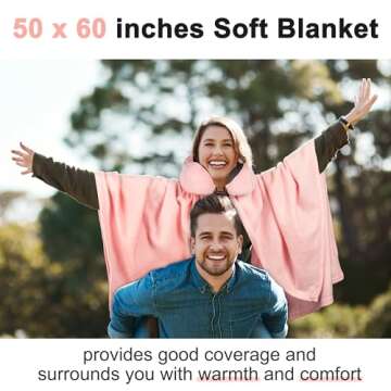 urnexttour Pink Travel Neck Pillow and Blanket Set for Airplane Travel Essentials Womens Memory Foam Neck Pillow and Compact Soft Airplane Blanket with Bag for Traveling Airport Car Sleeping