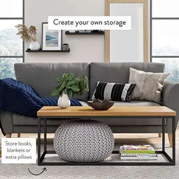 Nathan James Doxa Modern Industrial Coffee Table Wood and Metal Box Frame, Light Brown/Black