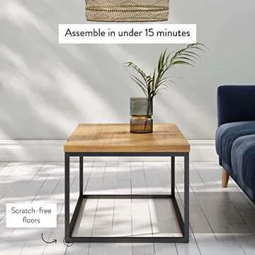 Nathan James Doxa Modern Industrial Coffee Table Wood and Metal Box Frame, Light Brown/Black