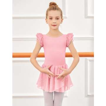 Arshiner Girls Ruffle Sleeve Ballet Dance Dress Tutu Skirted Leotard, 6-7 Years, Ballet Pink