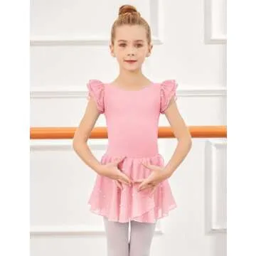 Arshiner Girls Ruffle Sleeve Ballet Dance Dress Tutu Skirted Leotard, 6-7 Years, Ballet Pink