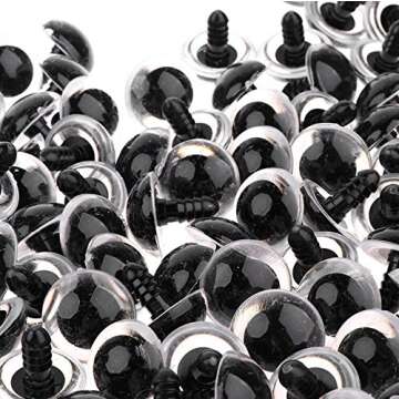 50PCS Clear and Black Plastic Safety Crystal Screw Doll Making Eyes with Washer DIY Sewing Crafting Buttons Craft Supply Puppet Teddy Bear Animal Stuffed Toys(Diameter 12mm)