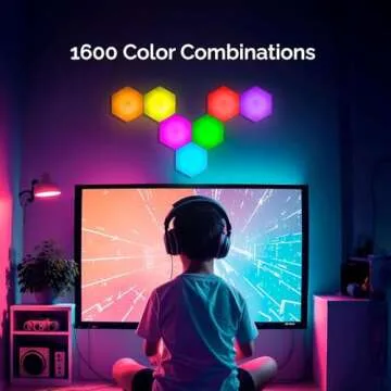 Emberela HEXlights Sensory Lights for Kids - 7pk Touch Hexagon Lights, Remote Controlled Light Tiles - Autism-Friendly Tap Tap Wall Lights for Sensory Room - Table Stand Included