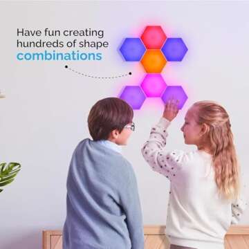 Emberela HEXlights Sensory Lights for Kids - 7pk Touch Hexagon Lights, Remote Controlled Light Tiles - Autism-Friendly Tap Tap Wall Lights for Sensory Room - Table Stand Included