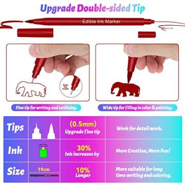 Fanika 12Pcs Edible Markers for Cookie Decorating, Upgrade Double Side Ultra Fine Tip Food Coloring Pens for Cakes Decorating,Fondant,Easter Eggs,Macaron,Frosting - With 3PCS Black Set