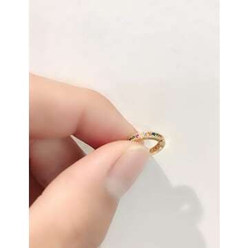 MEIYU Tiny Huggie Hoop Earrings Small Rainbow CZ Multicolored Dainty Hoops Gold Plated