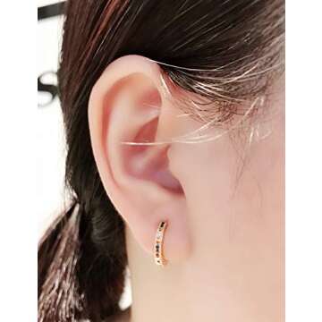 MEIYU Tiny Huggie Hoop Earrings Small Rainbow CZ Multicolored Dainty Hoops Gold Plated